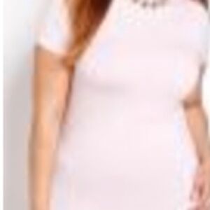 TOP, MOCK NECK, CHALK PINK, SIZE 4X, SHORT SLEEVES, MICHEL STUDIO for ADDITION